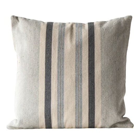 Pillow Woven Cotton Striped Blue & Cream 20" Square