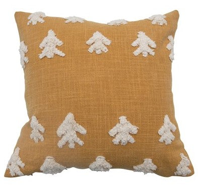 18" Square Stonewashed Cotton Pillow w/ Tufted Design, Mustard & Cream Color