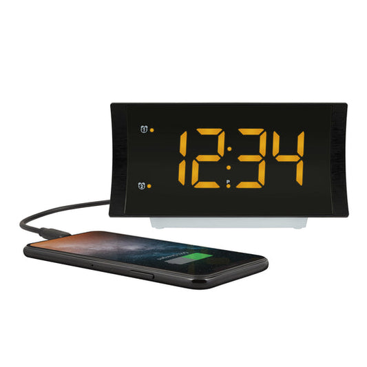 Curved Amber Alarm Clock with Radio and USB Charging