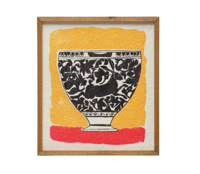Wall Décor Wood Framed Bowl Black & White On Yellow