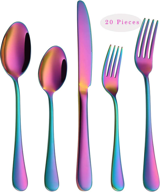 Rainbow Flatware Cutlery Silverware Set 20 Pieces