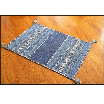 Rug Braided Tonal With Tassels Blue 2'x3'