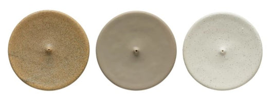 4-3/4" Round Stoneware Incense Holder, 3 Matte Colors