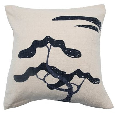 20" Square Cotton Printed Slub Pillow, Blue & Natural