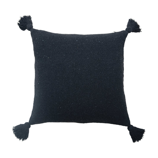 Throw Pillow - Square Recycled Cotton Blend w/Tassels Black