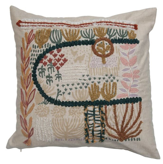Pillow Cotton Blend Embroidered 20" Square
