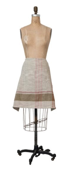 Woven Cotton & Linen Half Apron w/ Pocket, Multi Color Plaid
