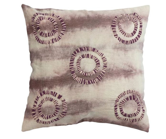Pillow Printed Linen Tie Dye Embroidered Cream & Plum 18" Square