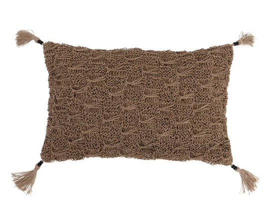 Pillow Lumbar Woven Cotton & Jute Macrame Brown & Tan 12" x 20"