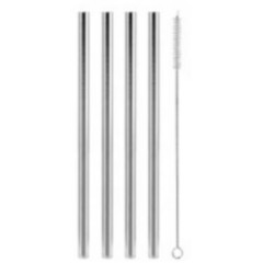 Drinking Straws - Wide w/ Cleaning Brush Stainless Steel Pack of 4