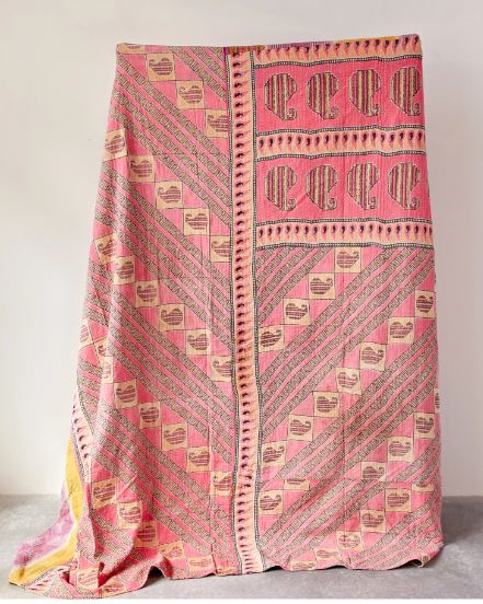 Kantha Stitched Throw Blanket Vintage Coverlet 86" Square - Fabrics & Patterns Will Vary