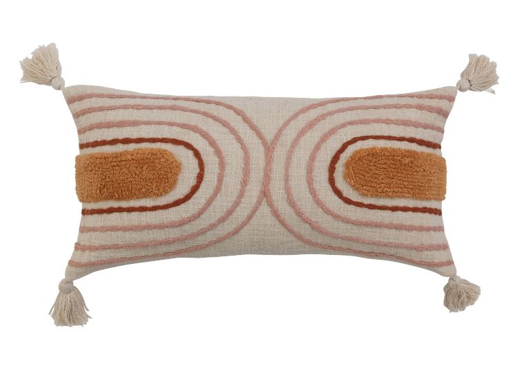 Lumbar Pillow with Embroidered Pattern & Tassels