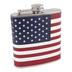 Travel Hip Flask - Stainless Steel American Flag Wrap Red White & Booze