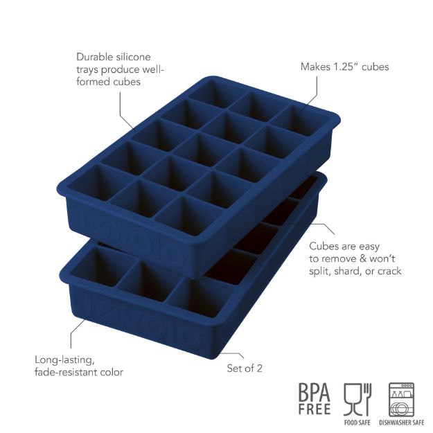 Ice Cube Tray - Silicone 15-Pocket Pack of 2 Indigo