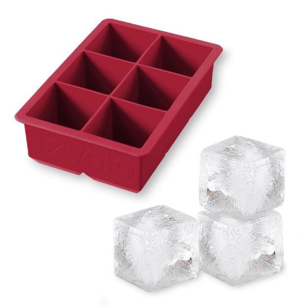 Ice Cube Tray - Silicone 6-Pocket King Sized Red