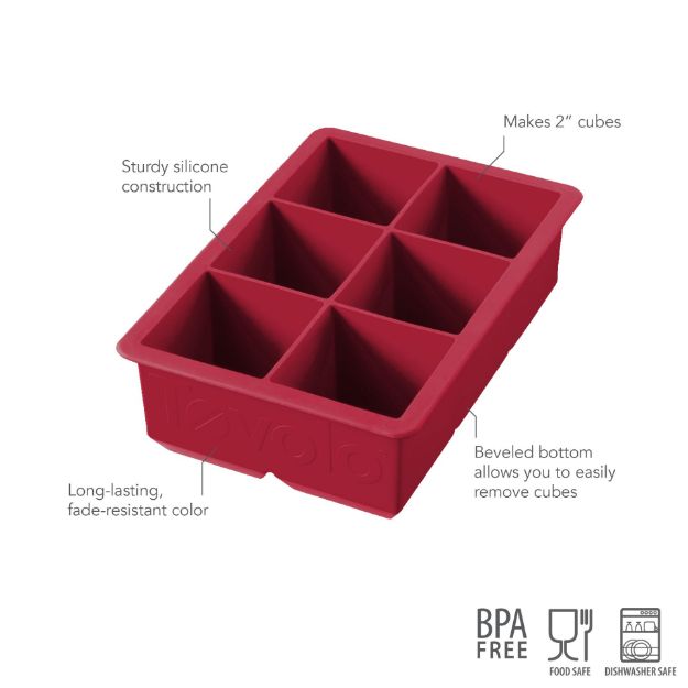 Ice Cube Tray - Silicone 6-Pocket King Sized Red