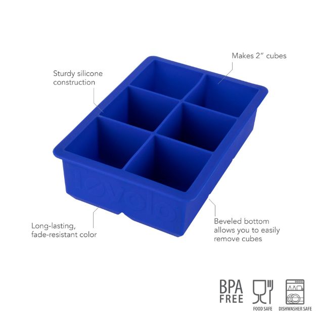 Ice Cube Tray - Silicone 6-Pocket King Sized Stratus Blue