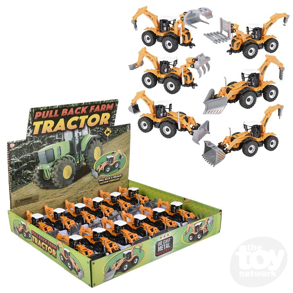 Diecast Pullback - Farm Tractor - 7" - Six Styles - Sold Individually