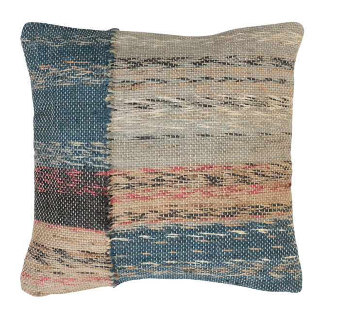 Pillow Woven Jute & Cotton 20" Square Multicolor