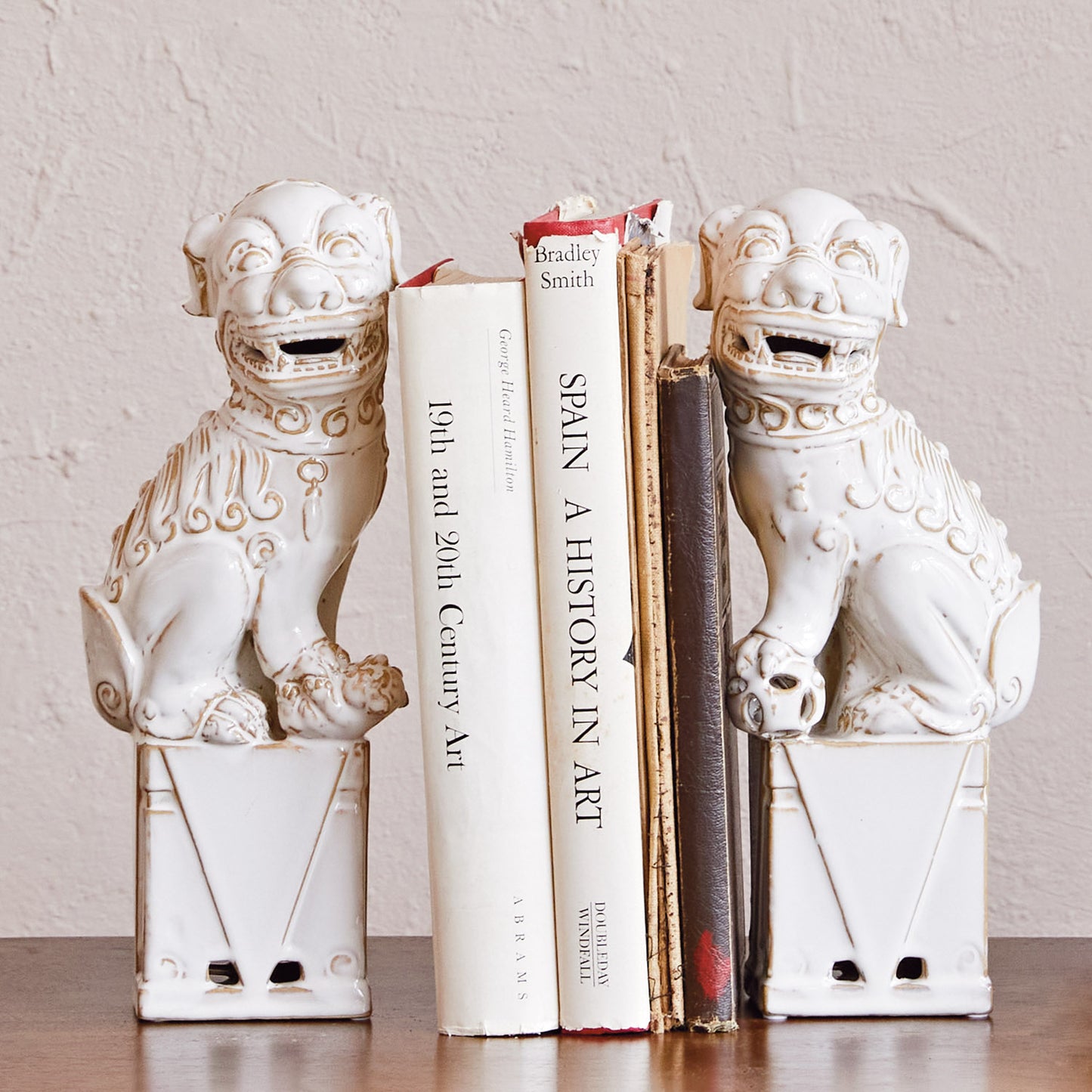 Bookends Stoneware Foo Dogs White 13.25"h (Sold as Pair)