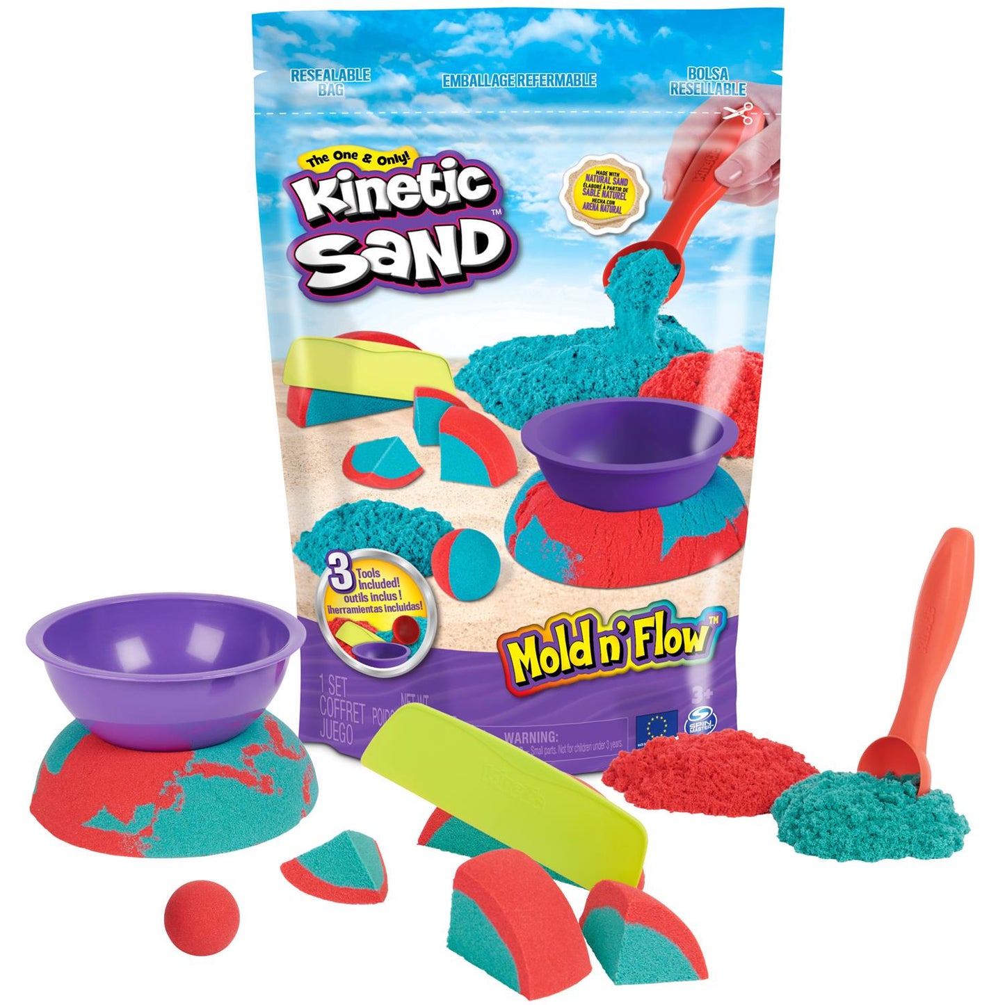 Kinetic Sand Mold n' Flow Red & Teal Play Sand 1.5lbs