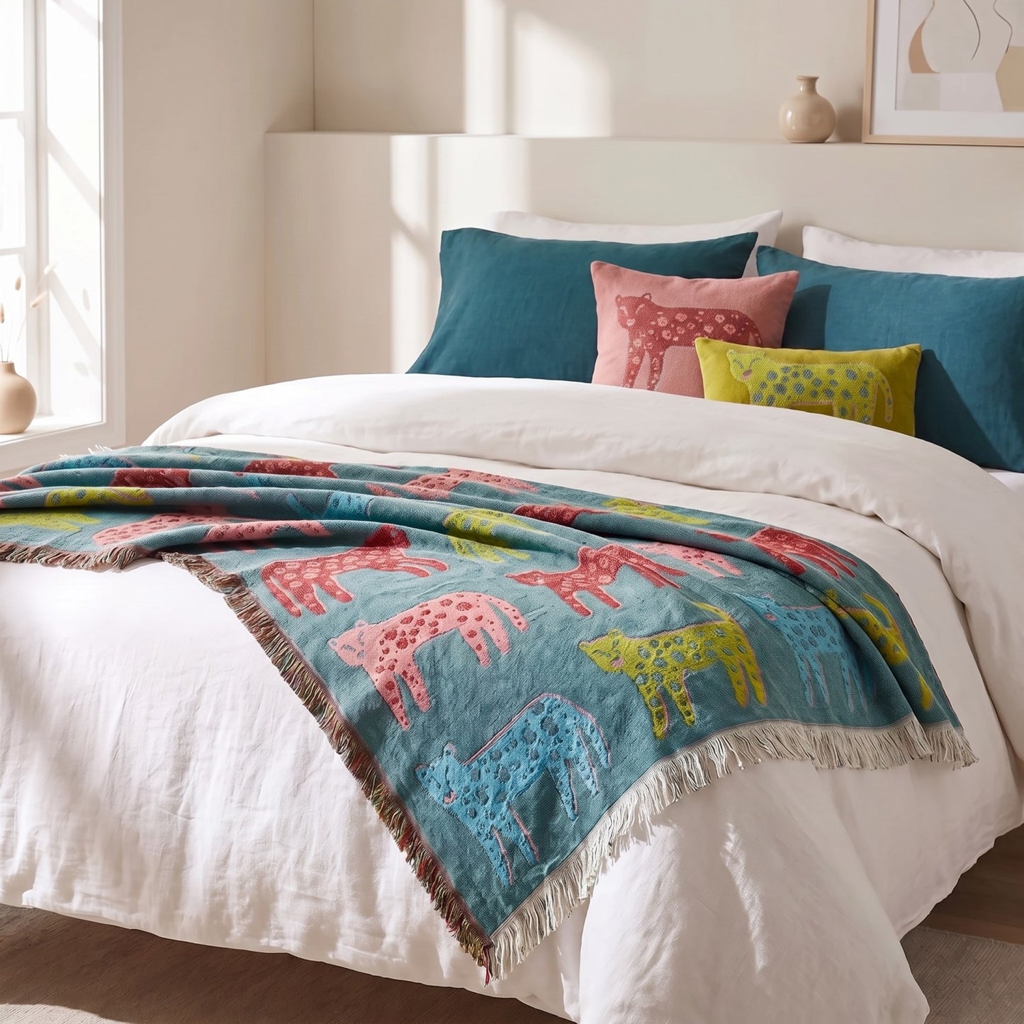 Throw Blanket Woven Jacquard Leopard Pattern