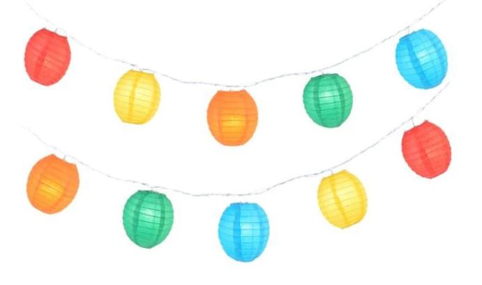 String Lights Paper Lanterns Set of 10 4" Kawaii (Oval) Multi Color