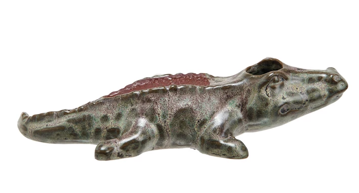 Alligator Match Holder Stoneware w/ Striker