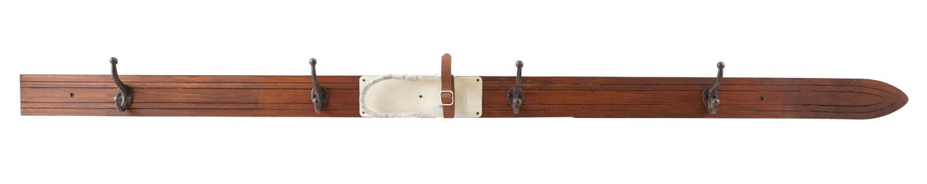 Wall Hook Wood Ski with 4 Hooks 67" wide
