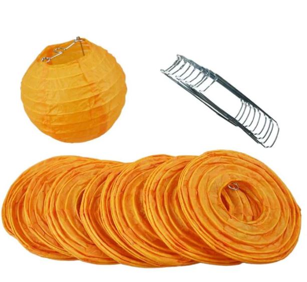 String Lights Paper Lanterns Set of 10 4" Round Orange