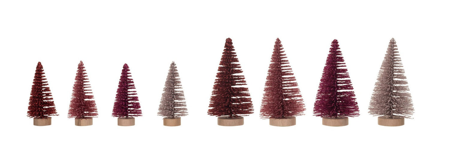 Bottle Brush Trees - Boxed Set of 16 - Burgundy & Pink 3"-4"h