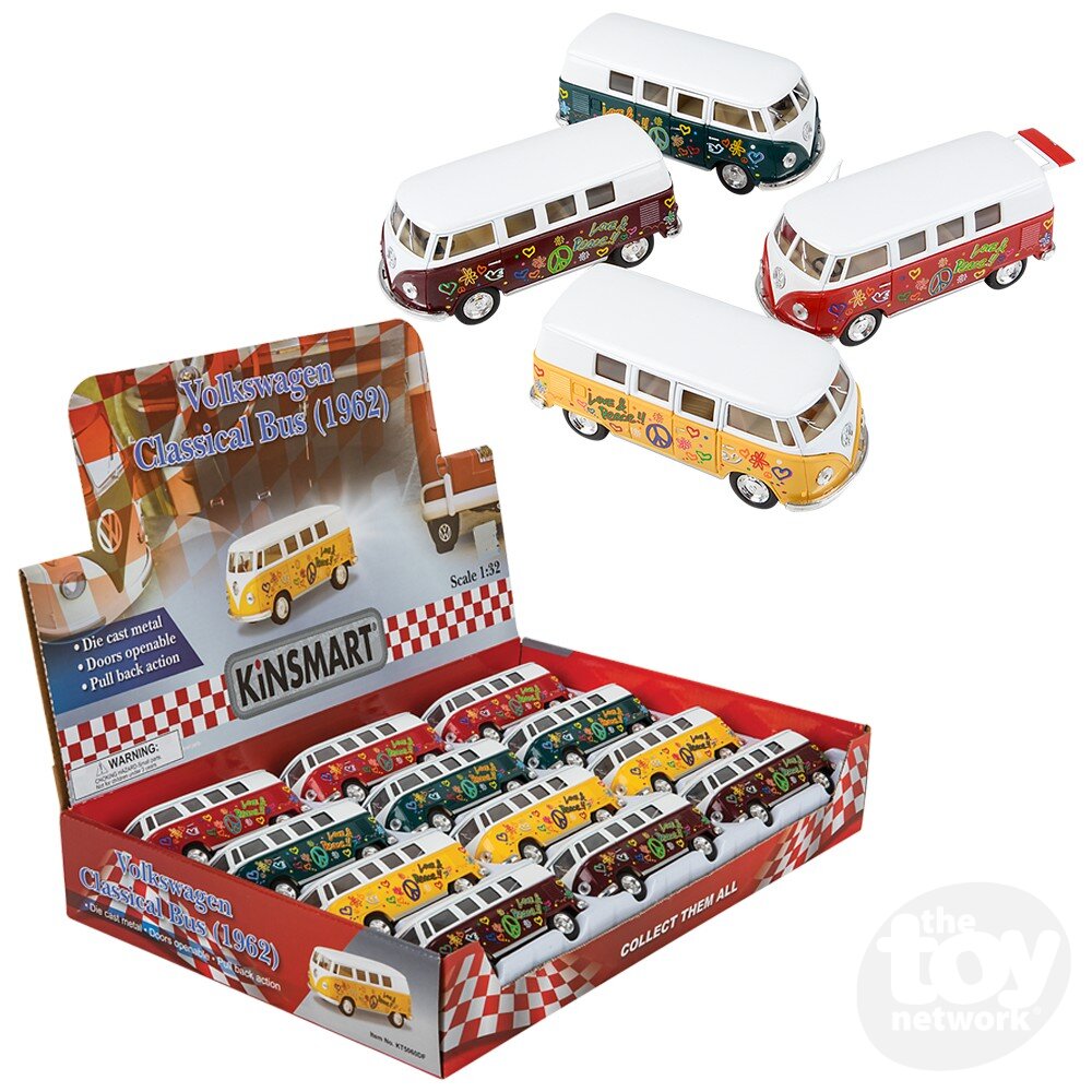 Diecast Pullback - VW Bus - Flower Power - 1962 - 5" - Sold Individually