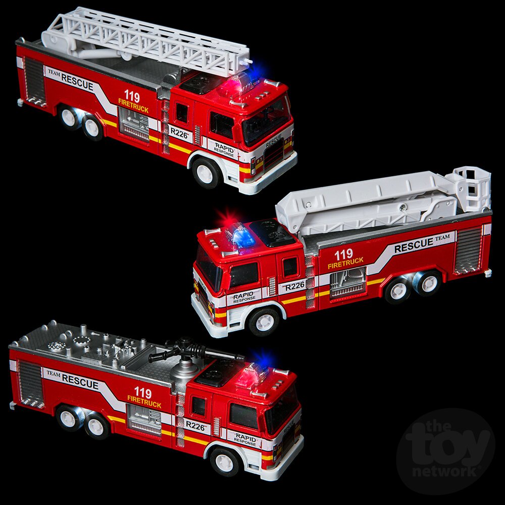 Diecast Pullback - Fire Engine - Back Light/Sound - 7" - Three Styles - Sold Individually