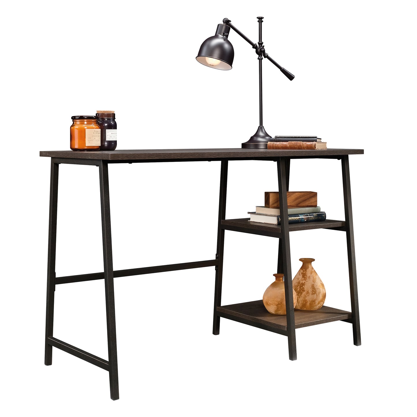 North Avenue Single Pedestal Desk With Shelves Smoked Oak Finish