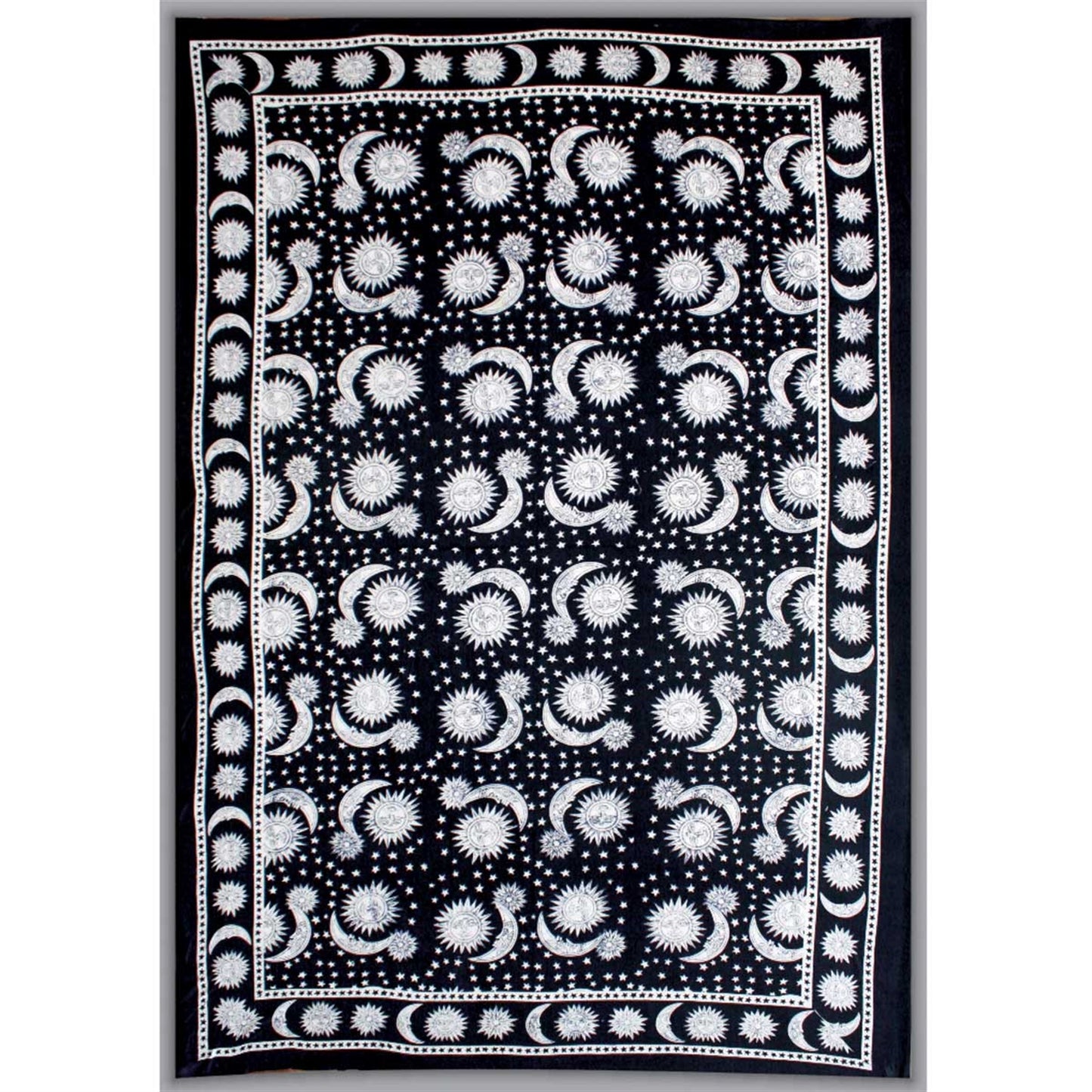 Tapestry Full Size Black And White Design Sun And Stars