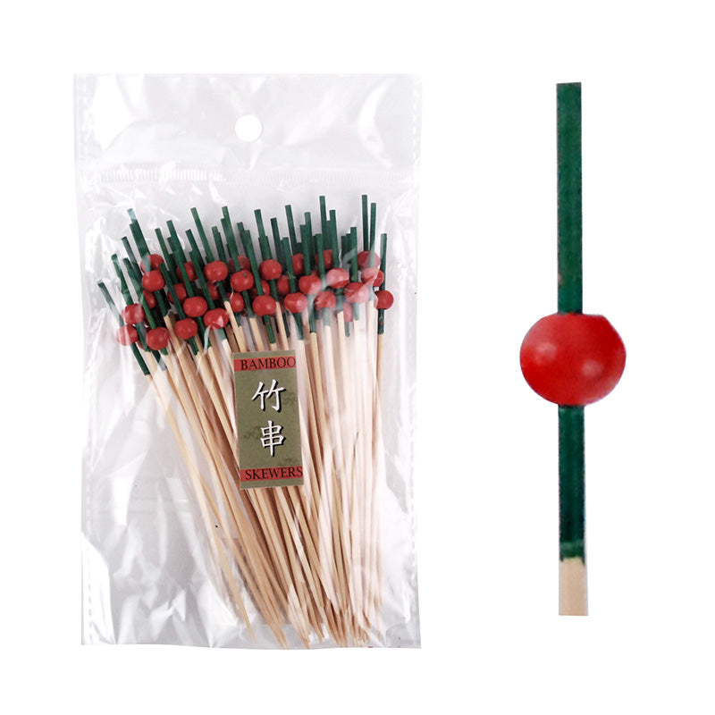 Bamboo Skewer, Red and Green Detail 4.75"