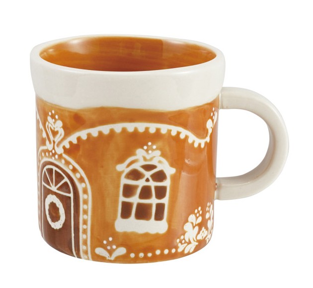 Mug - Stoneware - Wax Relief - Gingerbread Design - Brown & White - Child Size - 8oz
