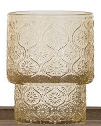 Votive Holder Glass Etched Filigree Design Lt. Yellow - Sold Individually