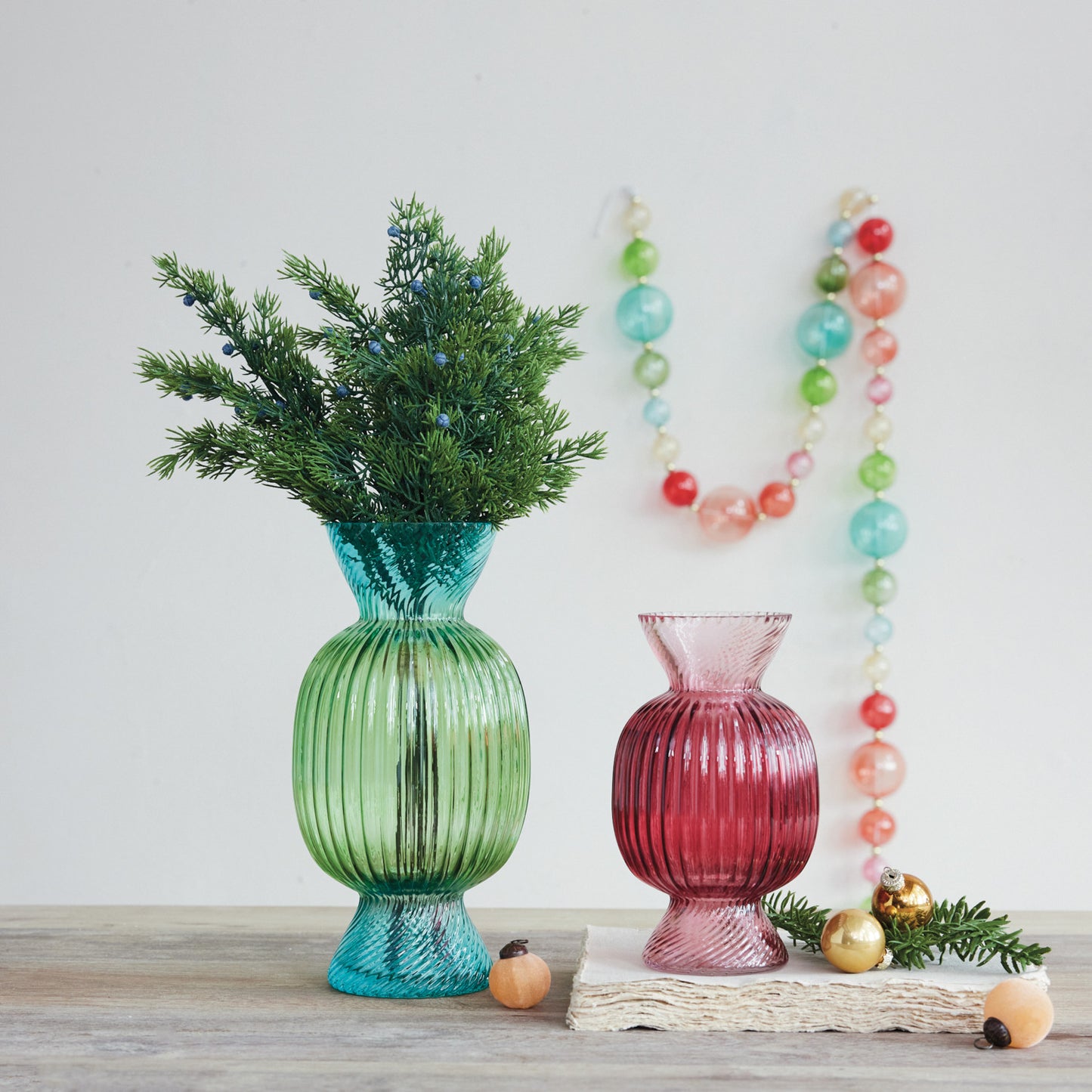 Vase Fluted Candy Shaped Lt Pink & Fuchsia