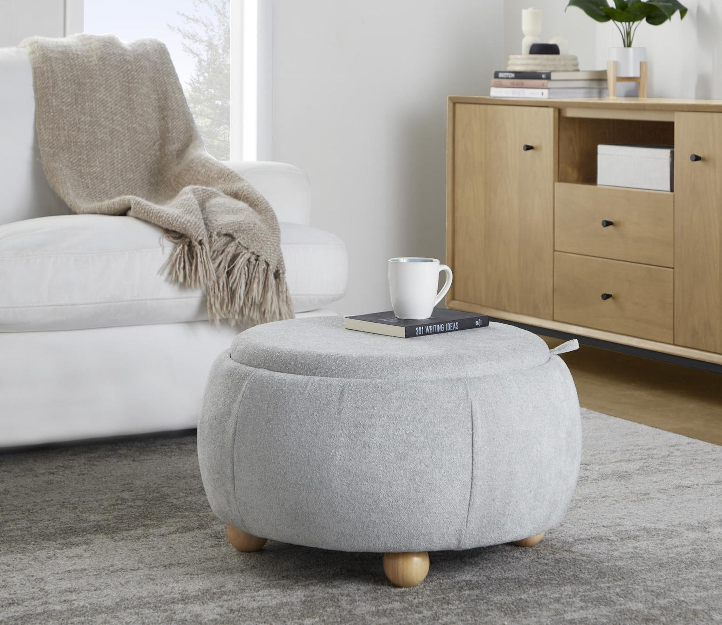 Tray Pouf Contemporary Storage Ottoman with Tray