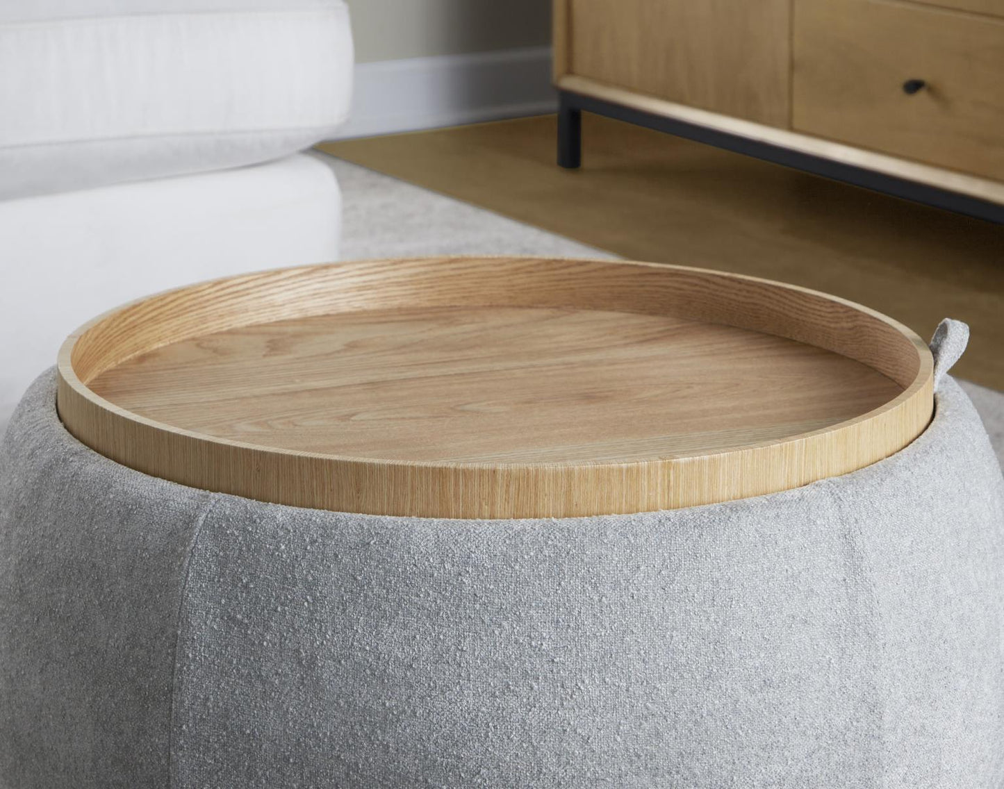 Tray Pouf Contemporary Storage Ottoman with Tray
