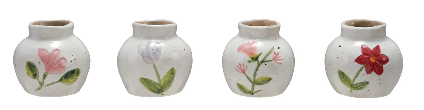Vase Stoneware Hand Painted 2.5" Round x 2.25"H