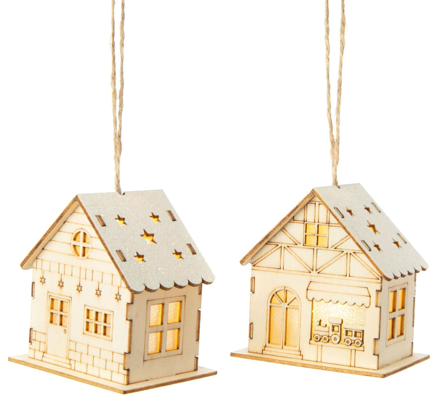 Ornaments - Assorted LED Mini Wood House (Sold Individually)