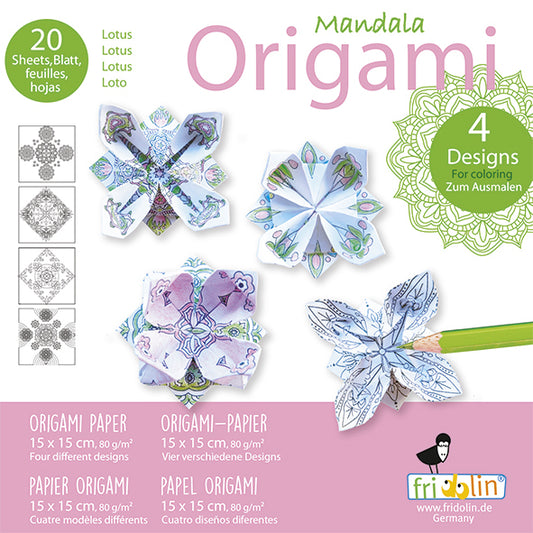 Kids Coloring Origami 15cm x 15cm Lotus Mandala