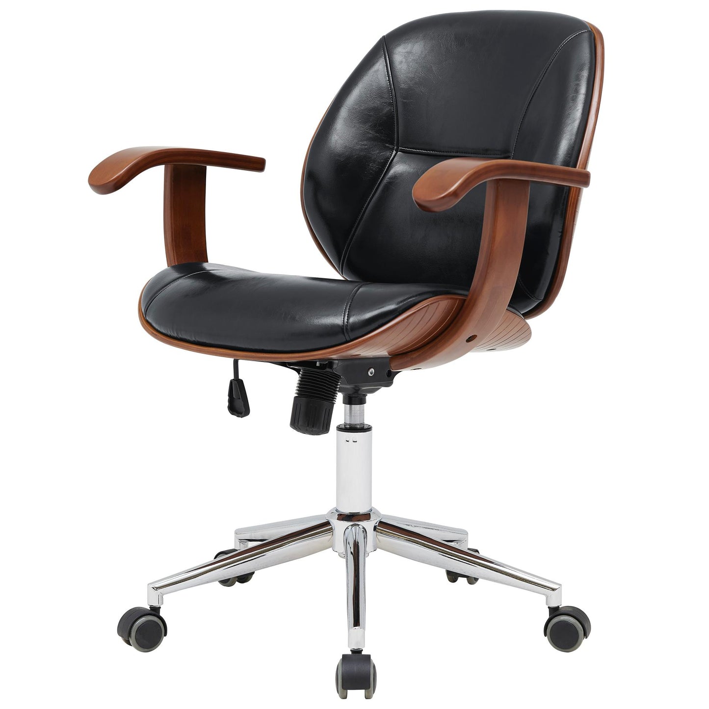 Samuel Office Chair Bamboo and Leather With Armrests Black