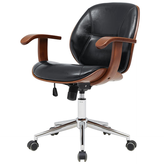 Samuel Office Chair Bamboo and Leather With Armrests Black