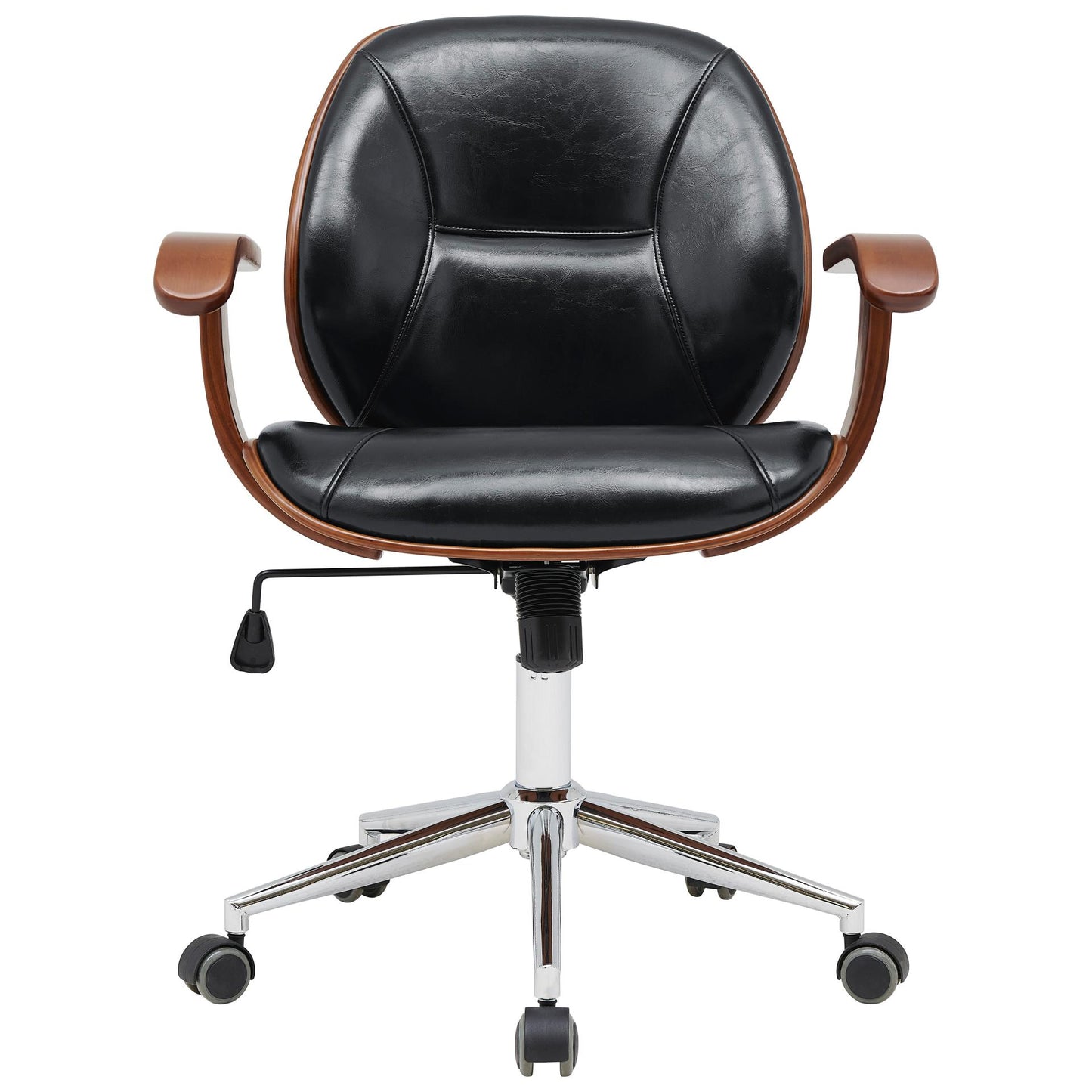 Samuel Office Chair Bamboo and Leather With Armrests Black