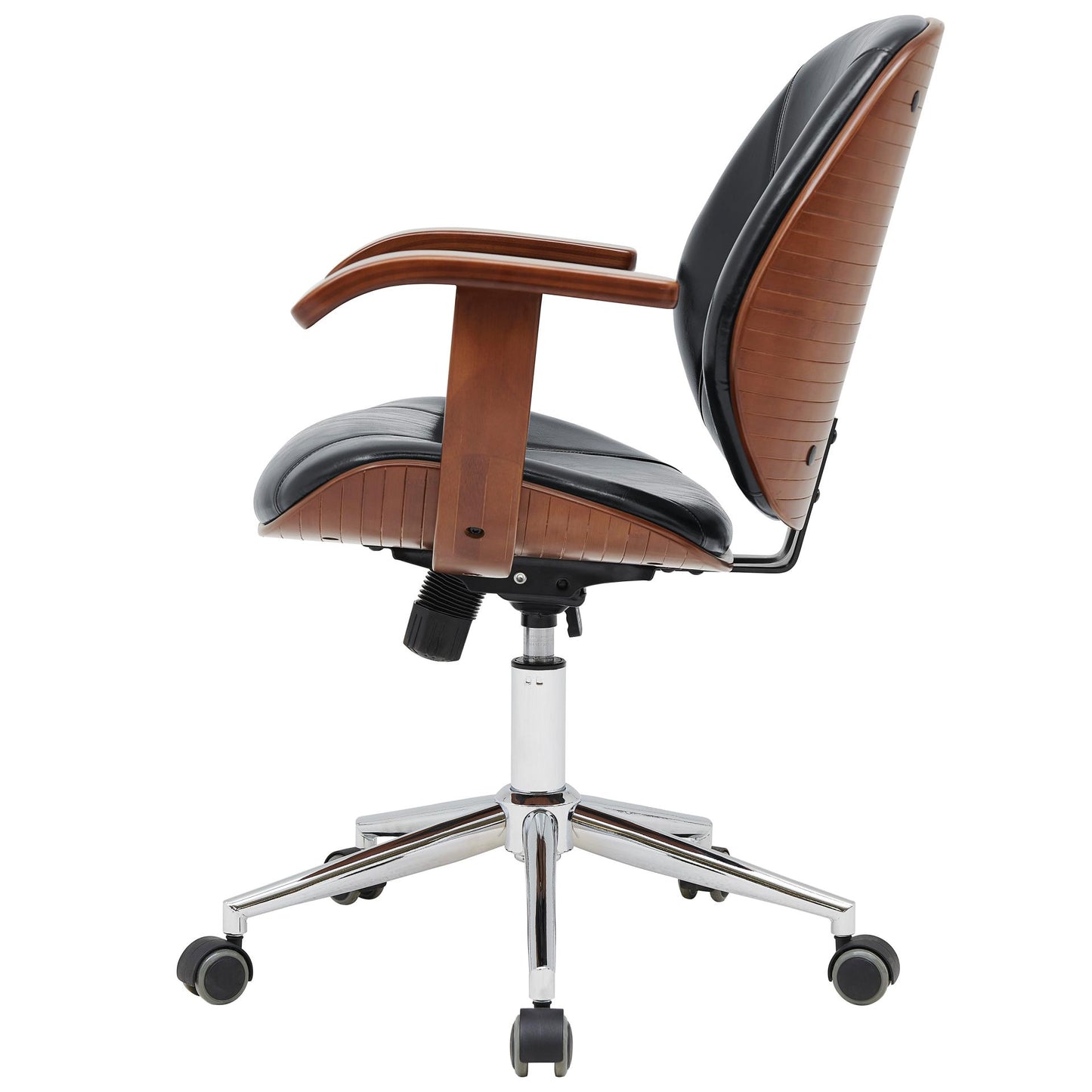 Samuel Office Chair Bamboo and Leather With Armrests Black