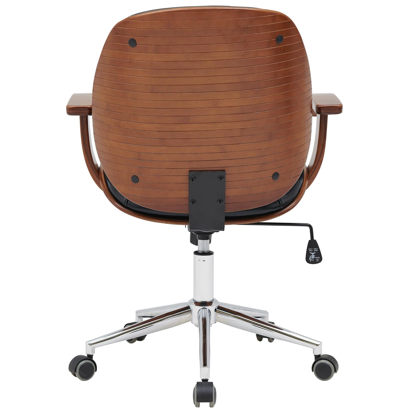 Samuel Office Chair Bamboo and Leather With Armrests Black