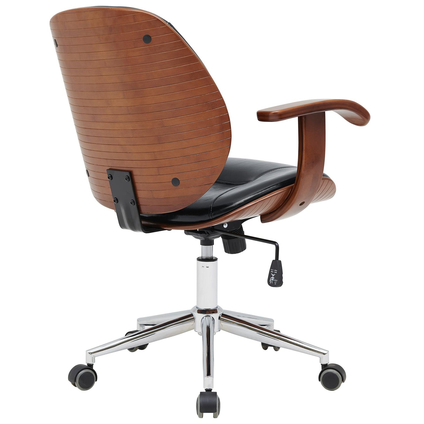 Samuel Office Chair Bamboo and Leather With Armrests Black